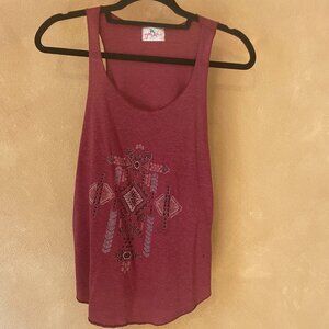 Gypsy Chic Printed Racerback Tank. Berry Red.
